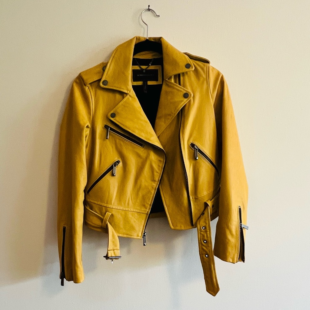 BCBG Yellow Leather Biker Jacket xxs - Picture 4 of 5
